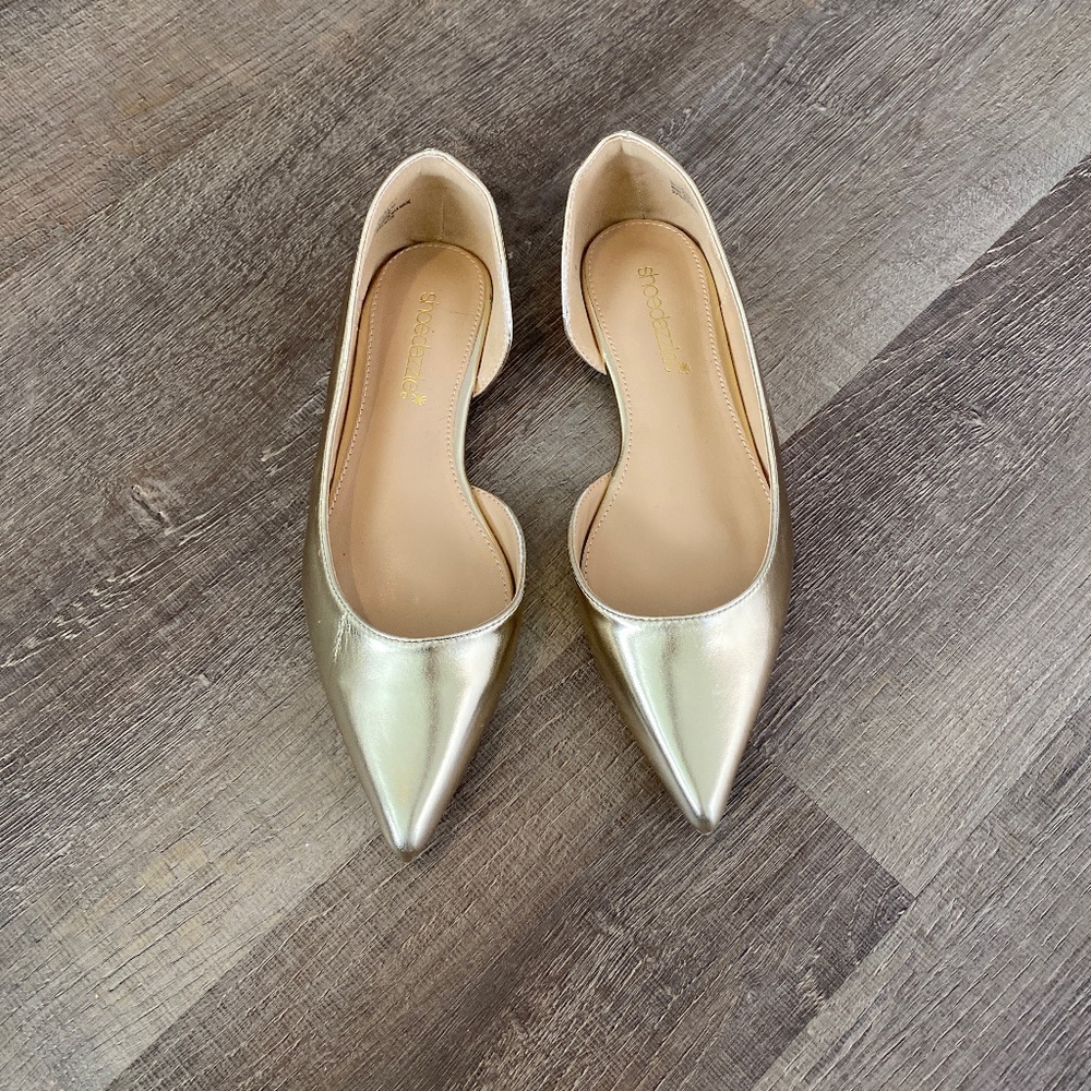 Gold flats size 6 (for wider feet). New, never worn—fits closer to 6.5/ 36.5